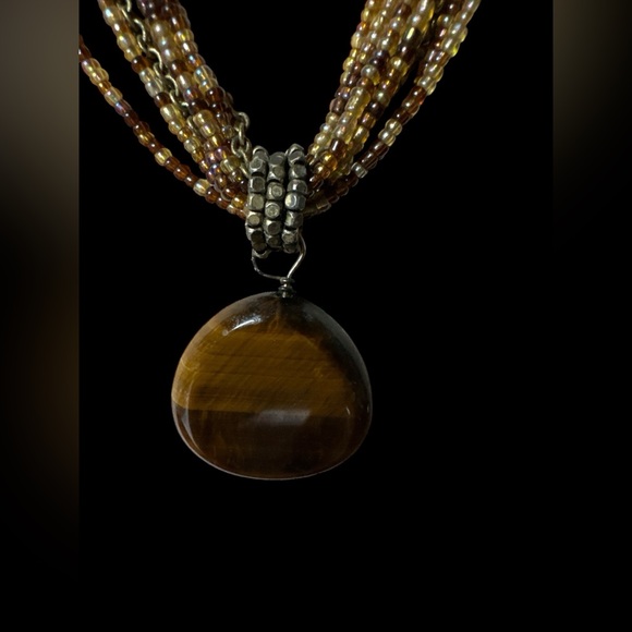 Lia Sophia Multi strand Tigers Eye Beaded Necklace with pendant. (F-B) - Picture 5 of 5